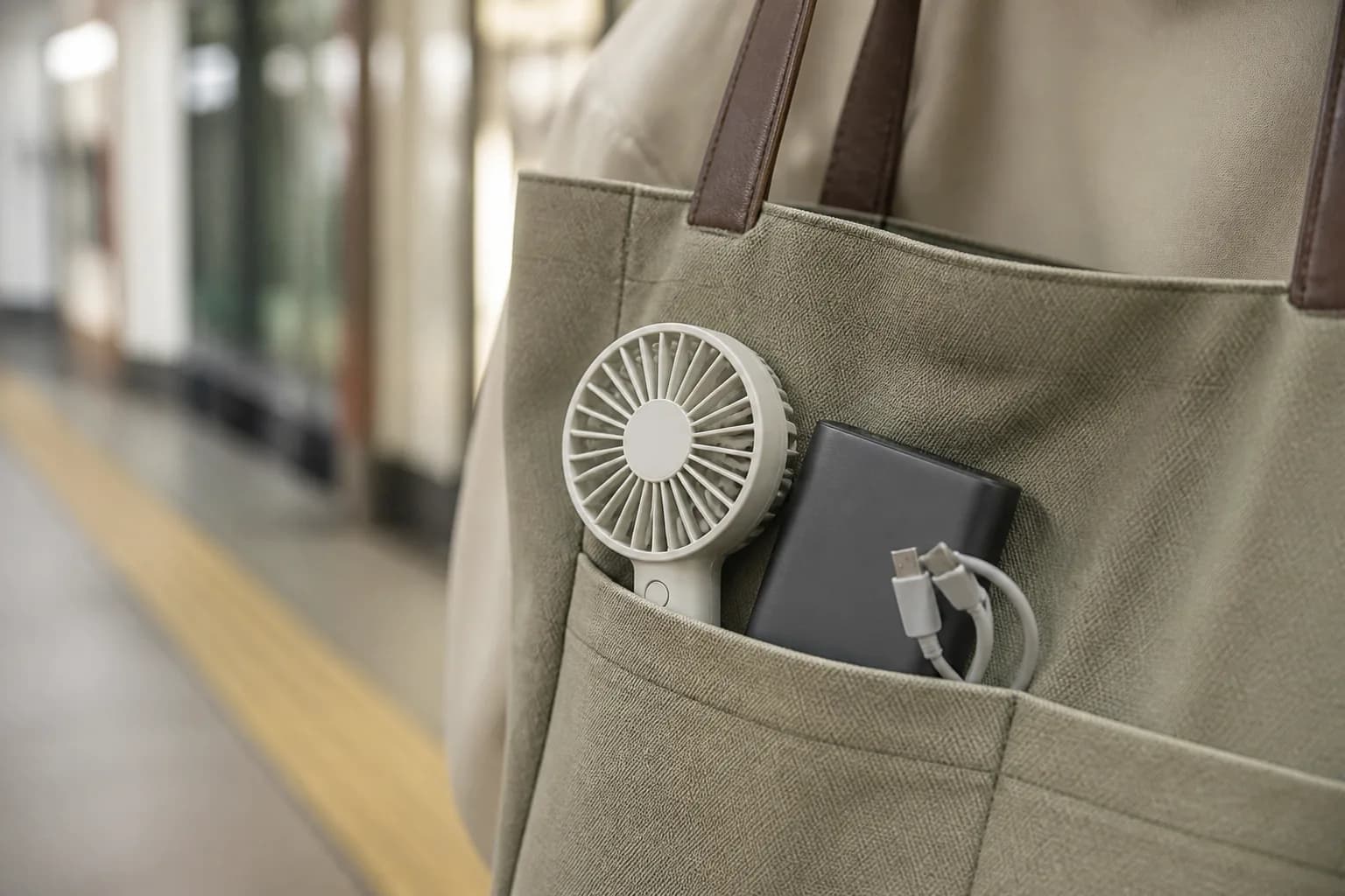 バッグ内の充電ケーブルとモバイルバッテリーのイメージ