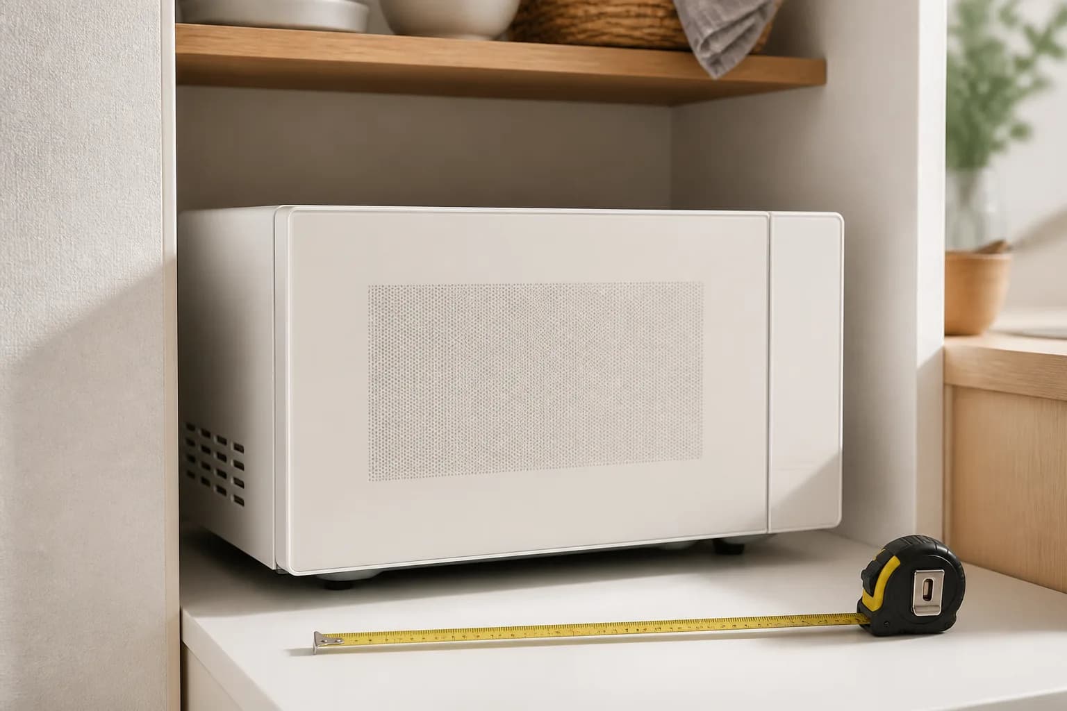 狭いキッチンに収まる電子レンジの置き場イメージ