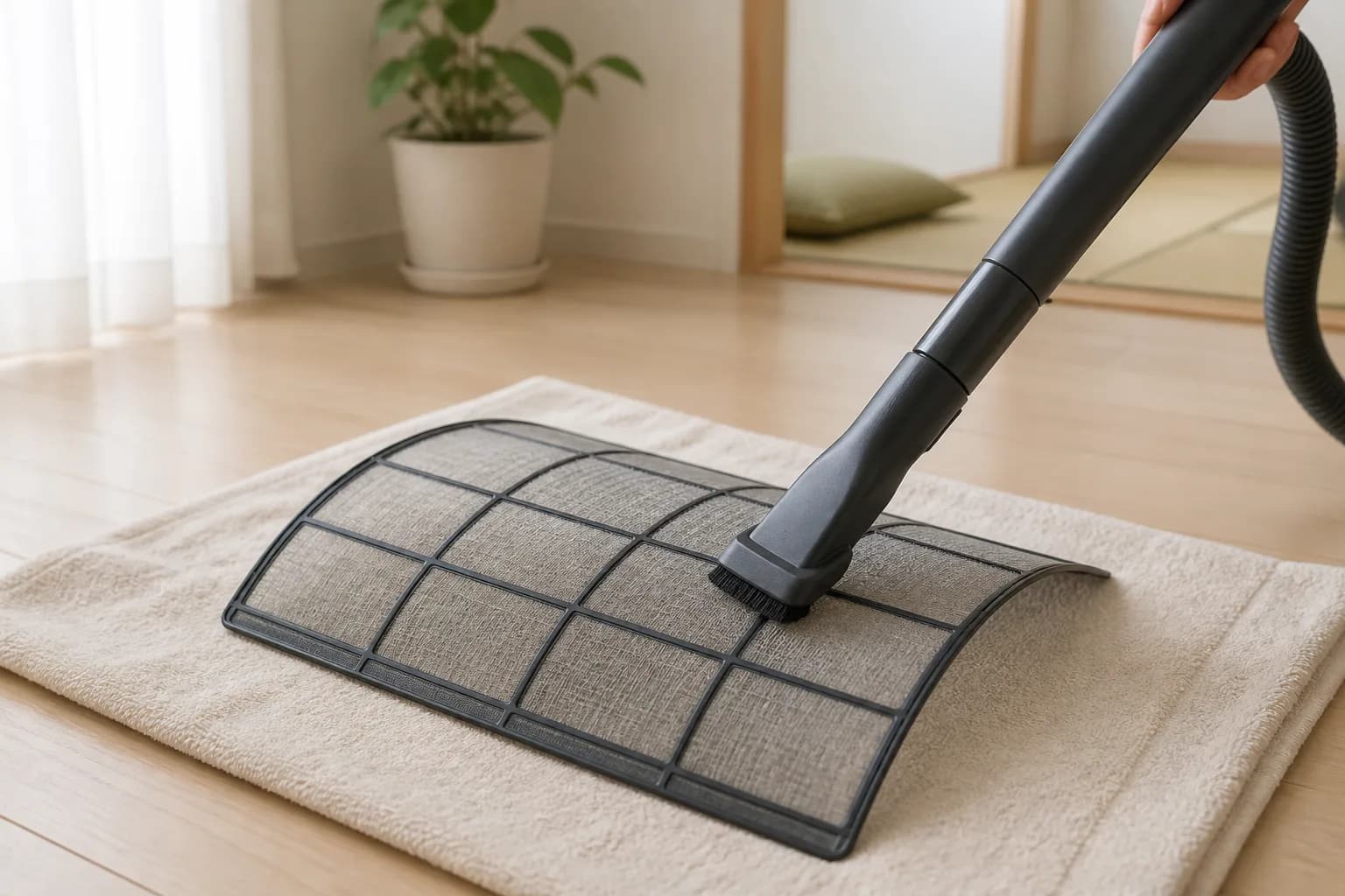 フィルターのほこりを掃除機で取るイメージ