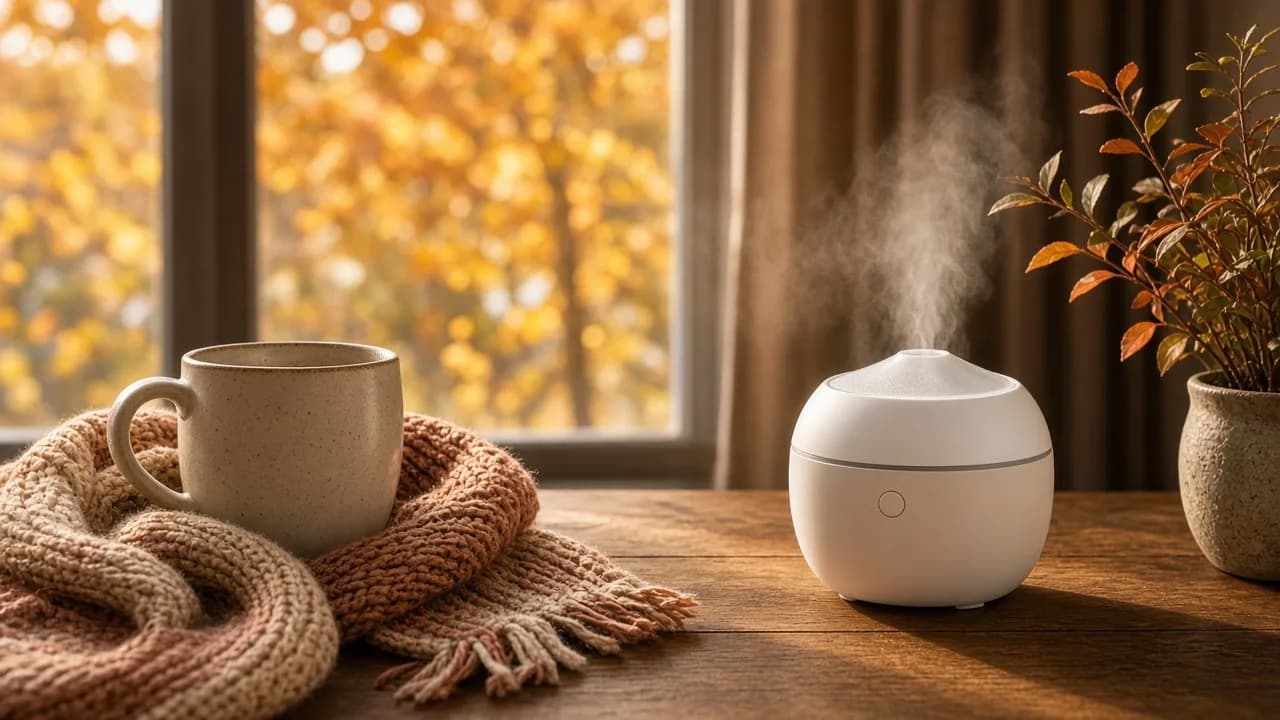 秋の部屋で加湿を準備するイメージ
